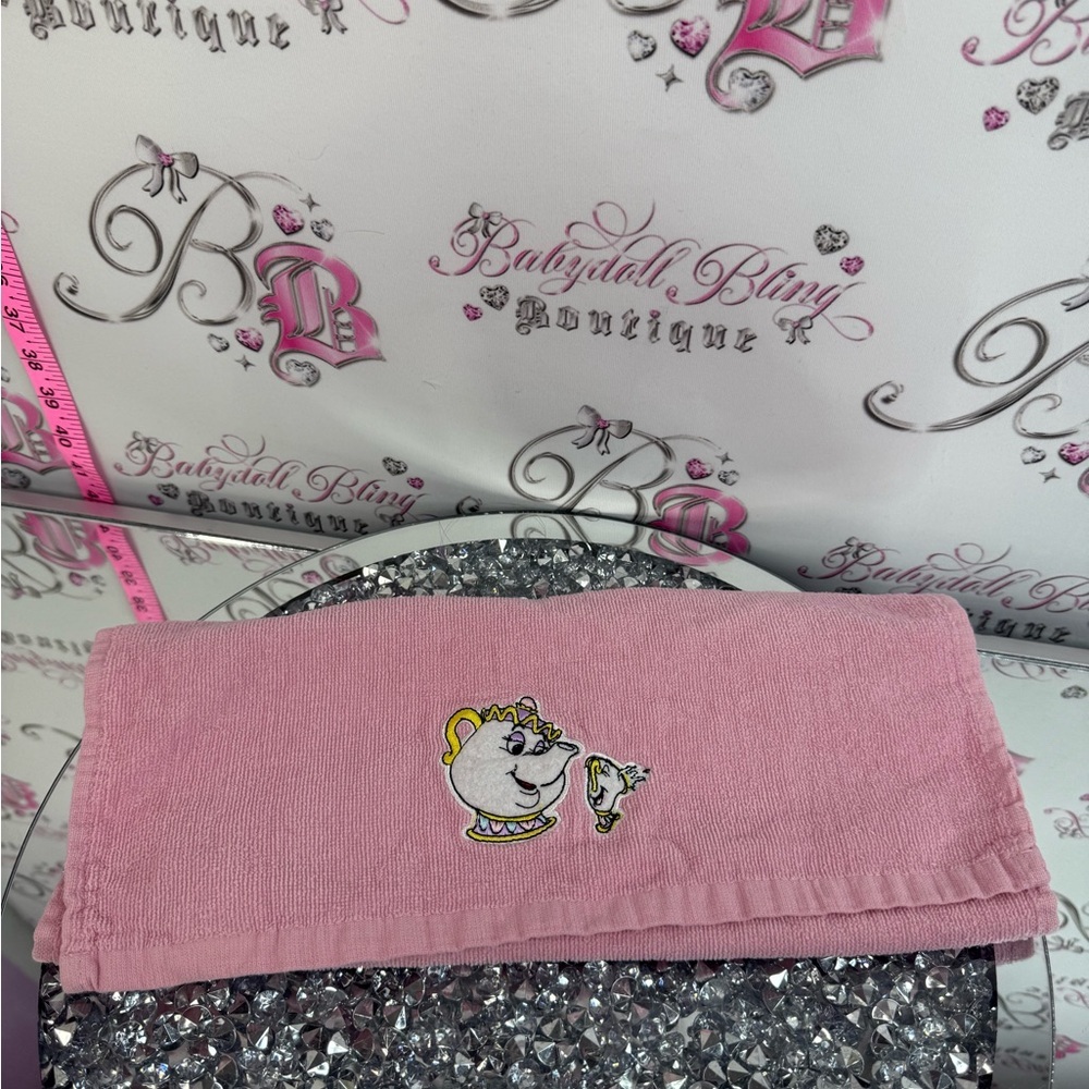 Disney hand towel Pink Mrs. Potts and chip Embroidered Hand Towel kitchen towel